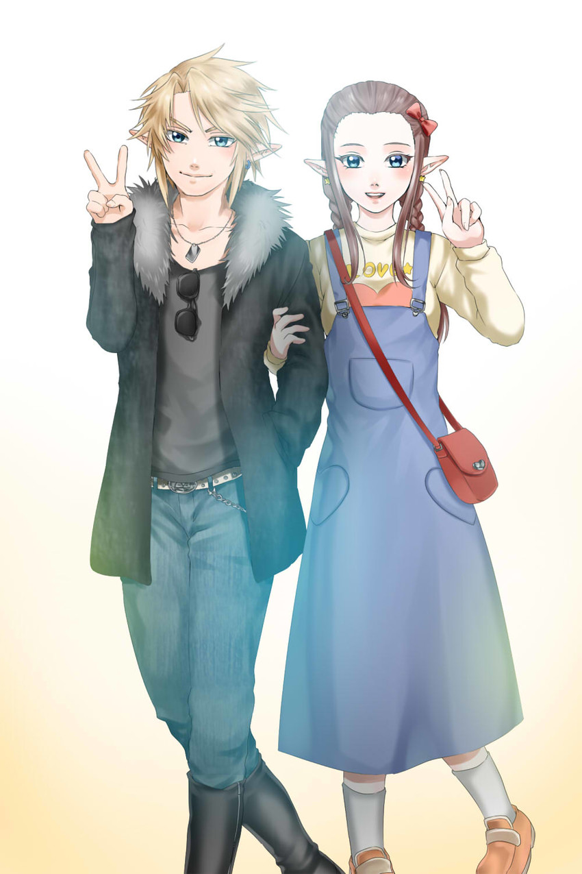 link and princess zelda (the legend of zelda and 1 more) drawn by wasabi_(legemd)