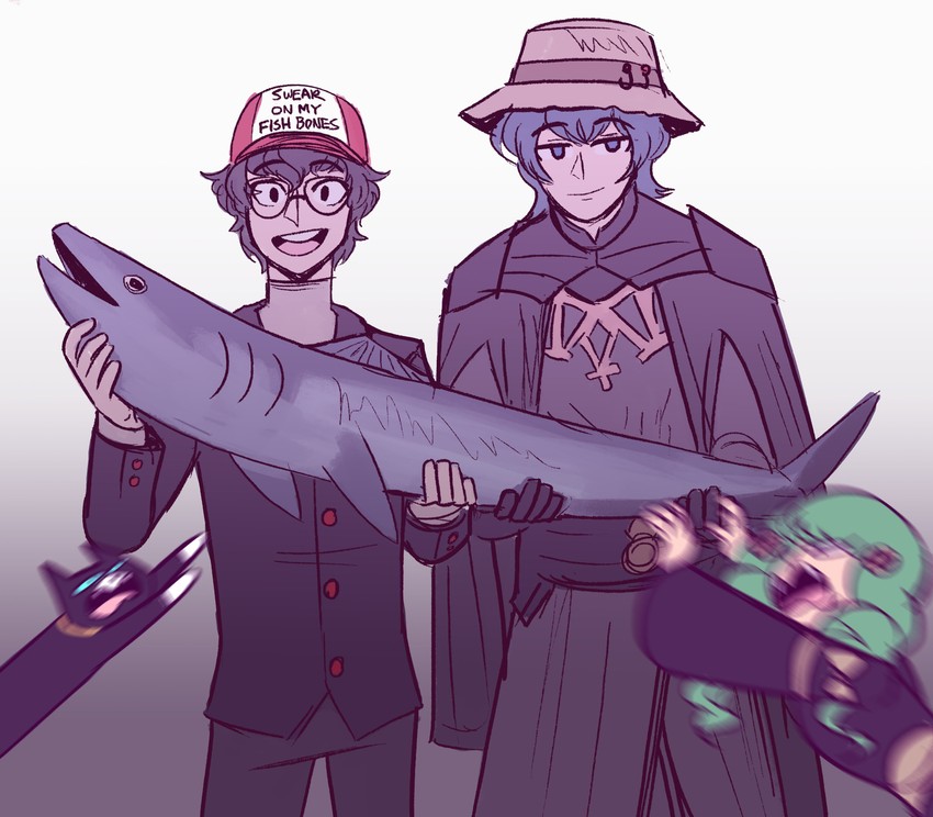 amamiya ren, male byleth, flayn, and morgana (fire emblem and 4 more) drawn by scruffyturtles
