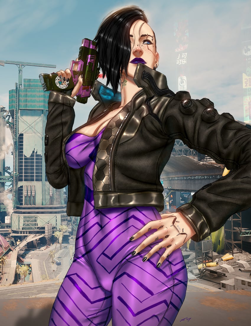 v and valerie (cyberpunk and 1 more) drawn by ultamisia