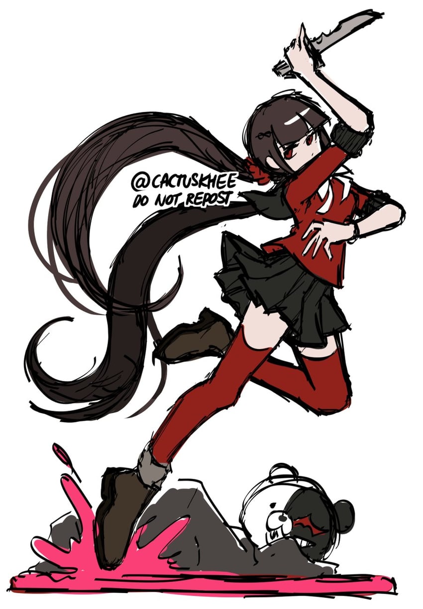 harukawa maki and monokuma (danganronpa and 1 more) drawn by khee