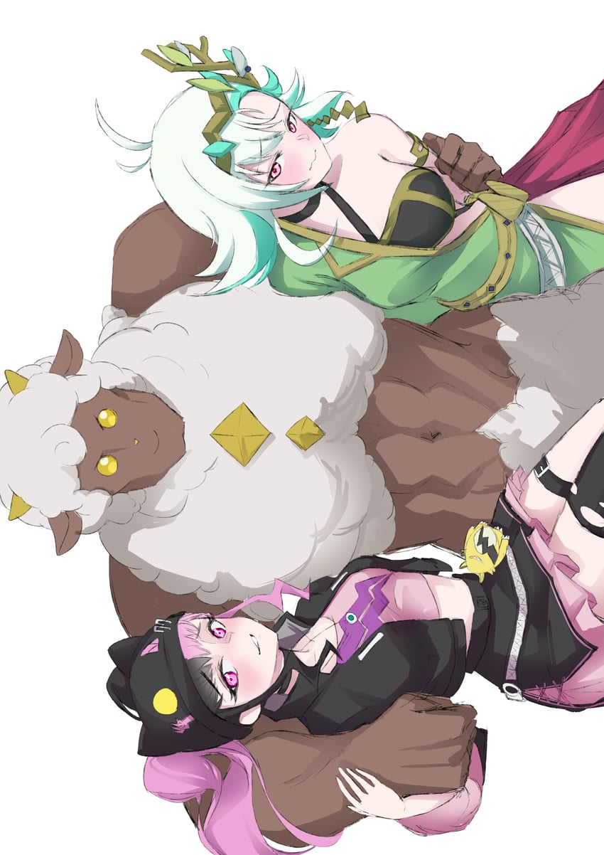 zoe rayne, lamball, grizzbolt, and lily everhart (palworld) drawn by hei_cai