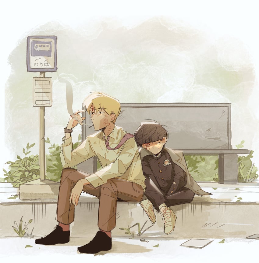 kageyama shigeo and reigen arataka (mob psycho 100) drawn by mp100days