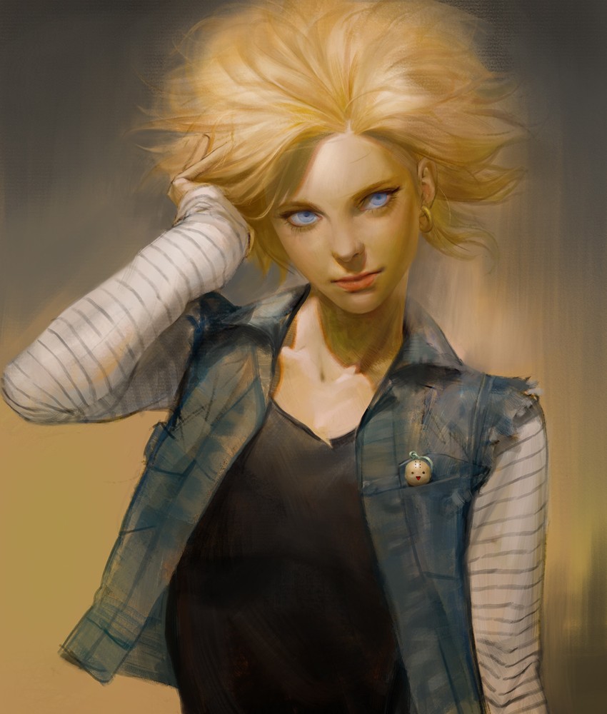 android 18 and kuririn (dragon ball and 1 more) drawn by sangsoo_jeong