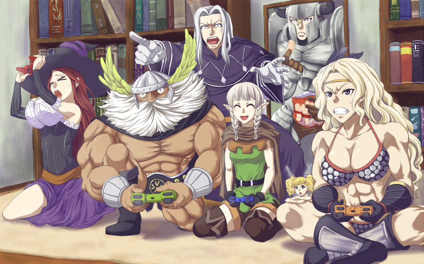 sorceress, amazon, elf, dwarf, fighter, and 2 more (dragon's crown) drawn by natsumi_chorisuke