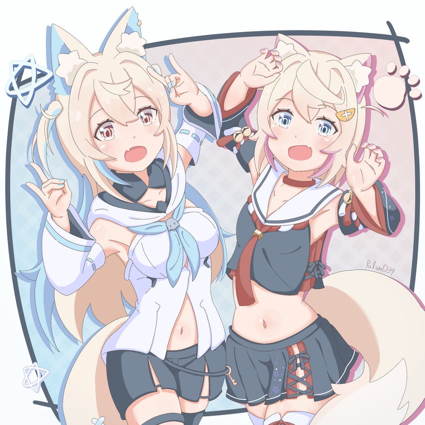 shirakami fubuki, ookami mio, fuwawa abyssgard, and mococo abyssgard (hololive and 1 more) drawn by pulsar_d39