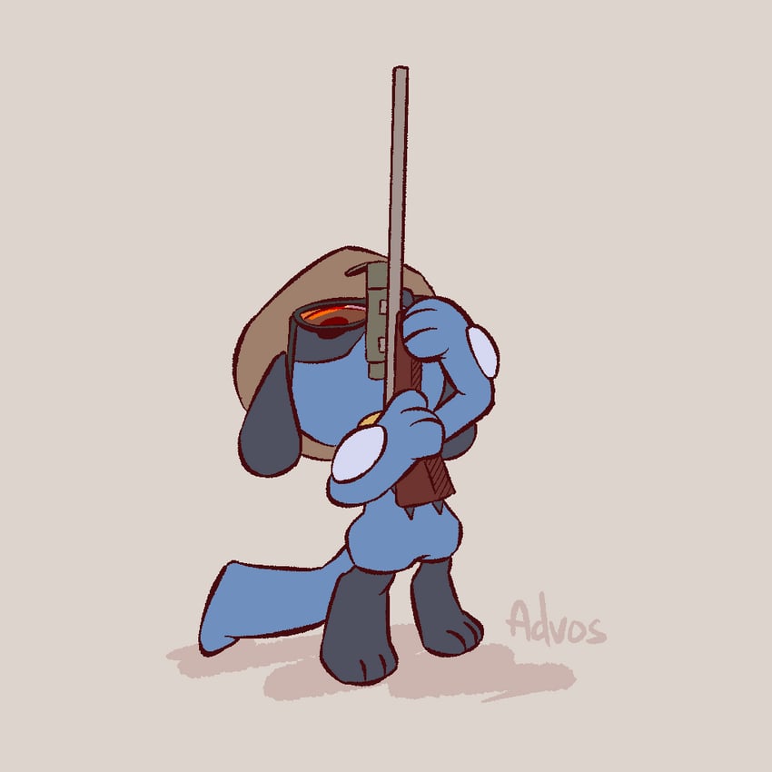 riolu and sniper (pokemon and 1 more) drawn by advos