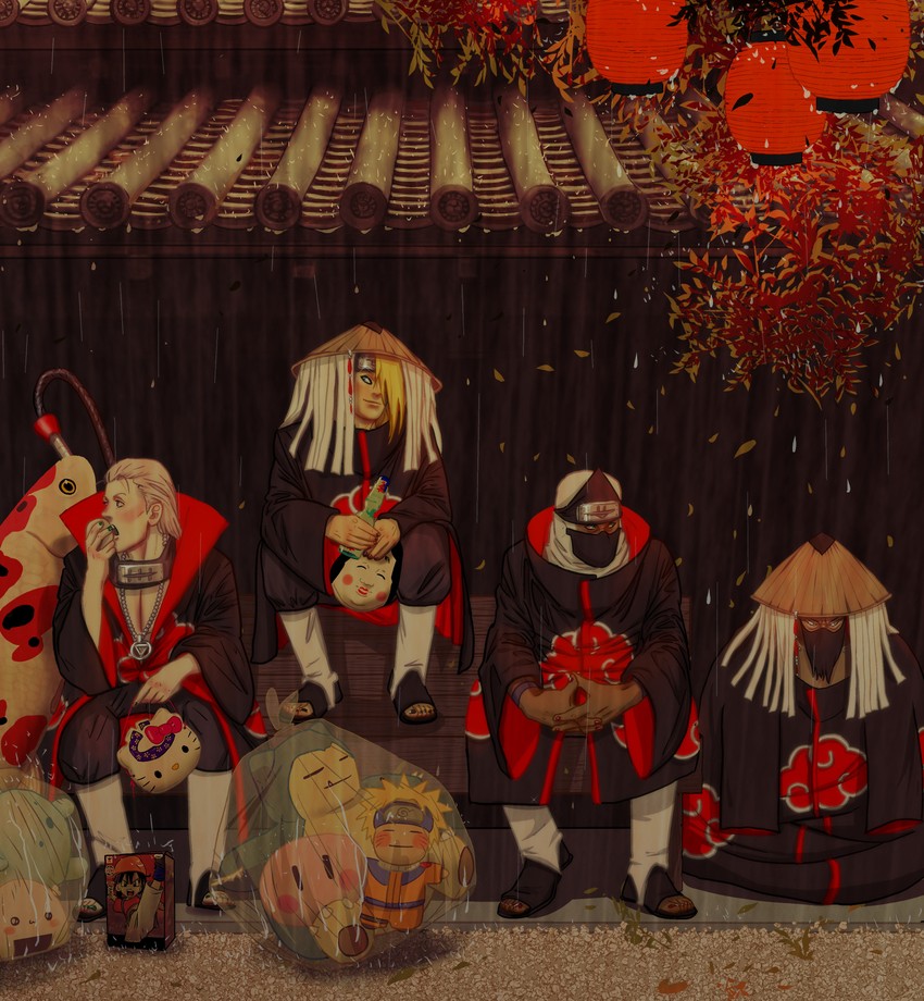 uzumaki naruto, hello kitty, snorlax, pan, deidara, and 3 more (pokemon and 7 more) drawn by evartandadam