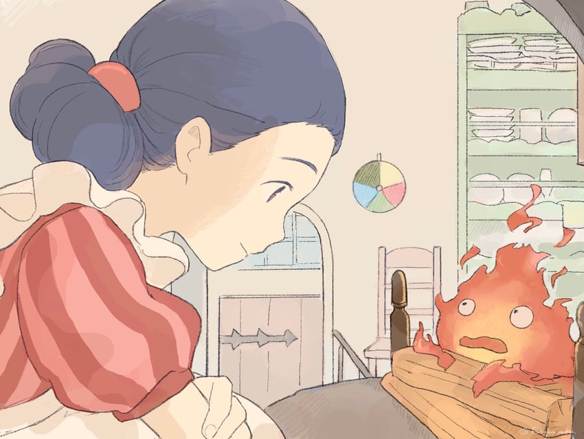 calcifer and himi (howl no ugoku shiro and 1 more) drawn by fukaba_mika