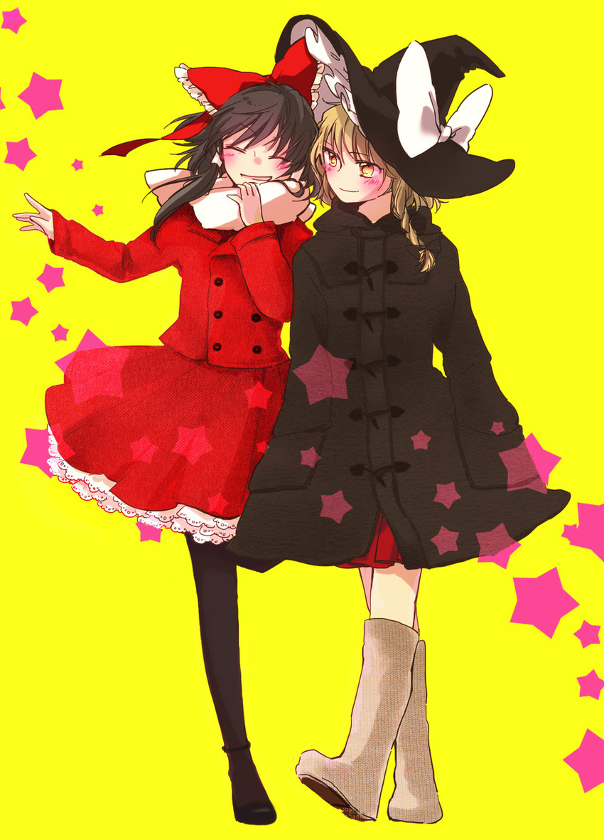 hakurei reimu and kirisame marisa (touhou) drawn by yonu_(yonurime)