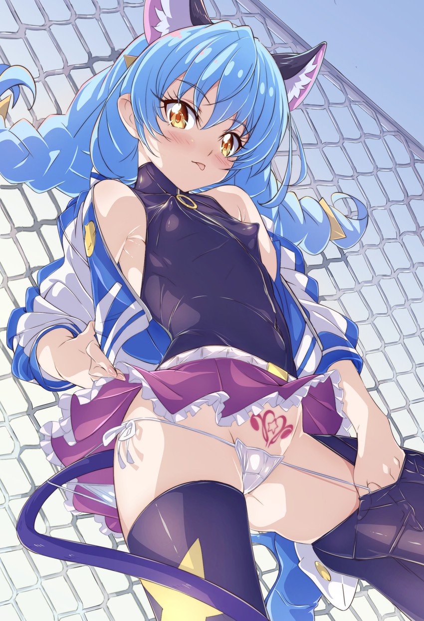 yuni and blue cat (precure and 1 more) drawn by niko_(tama)