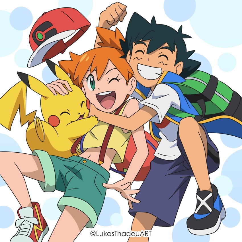 pikachu, ash ketchum, and misty (pokemon and 1 more) drawn by lukas_thadeu