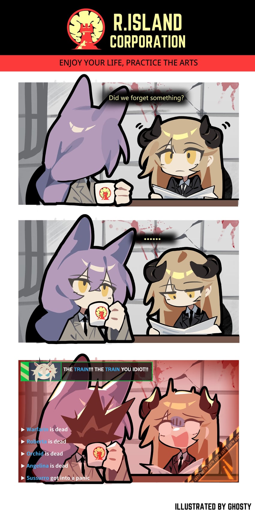 provence, meteorite, earthspirit, and express train to hell (arknights and 2 more) drawn by ghost_(tama)