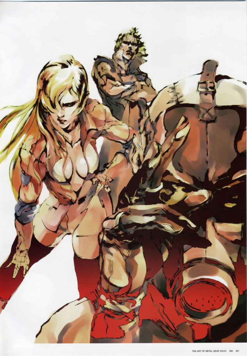 liquid snake, sniper wolf, and psycho mantis (metal gear and 1 more) drawn by shinkawa_youji