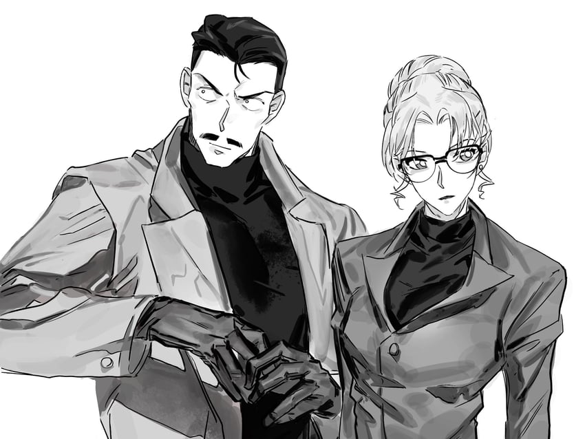 mouri kogoro and kisaki eri (meitantei conan) drawn by mercuryxun