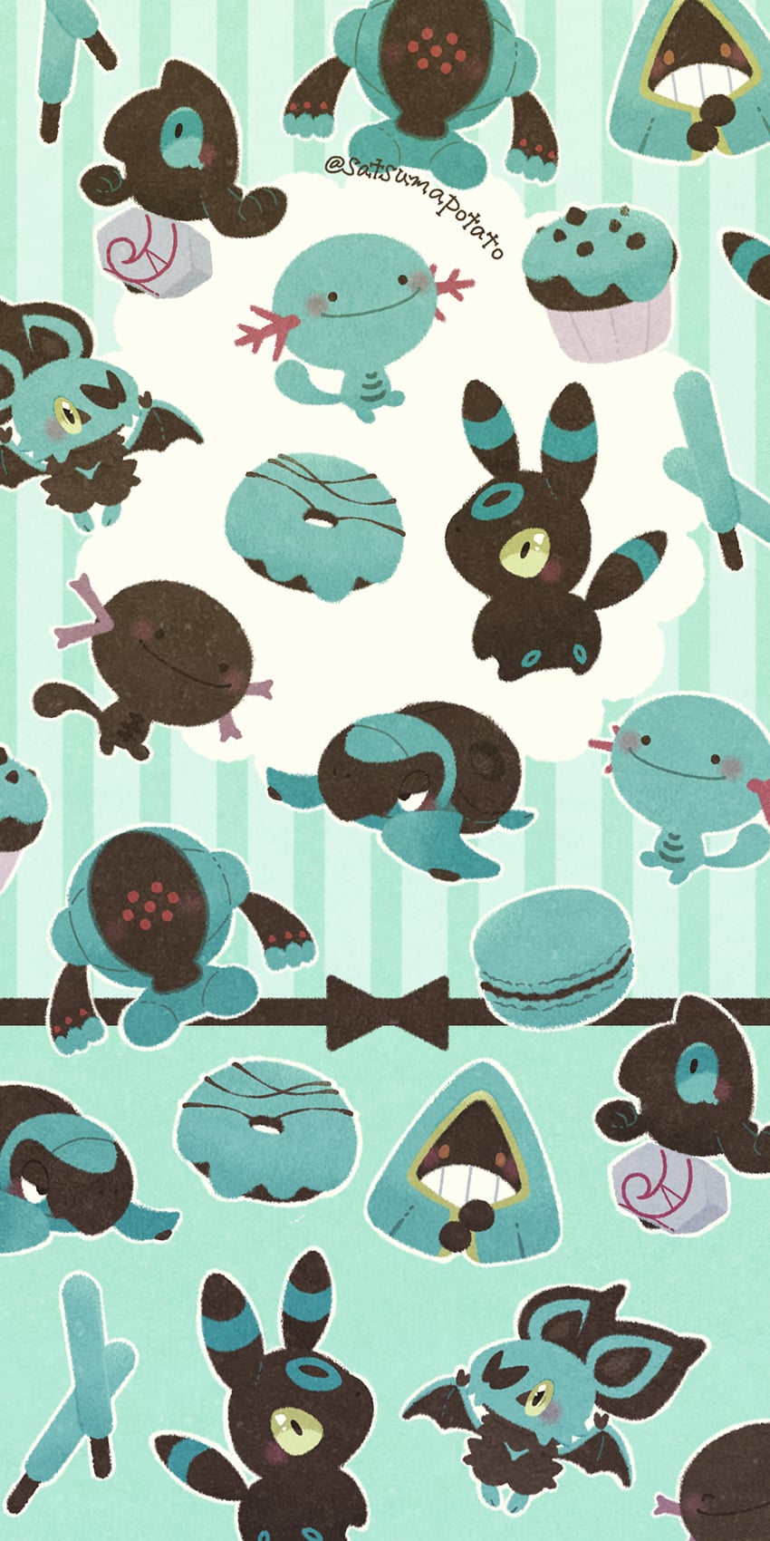 umbreon, wooper, paldean wooper, snorunt, yamask, and 4 more (pokemon) drawn by satsumapotato