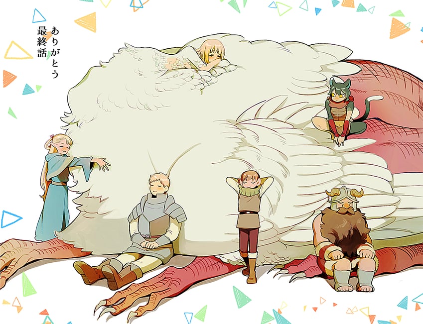 marcille donato, falin touden, laios touden, senshi, chilchuck tims, and 1 more (dungeon meshi) drawn by gerende15