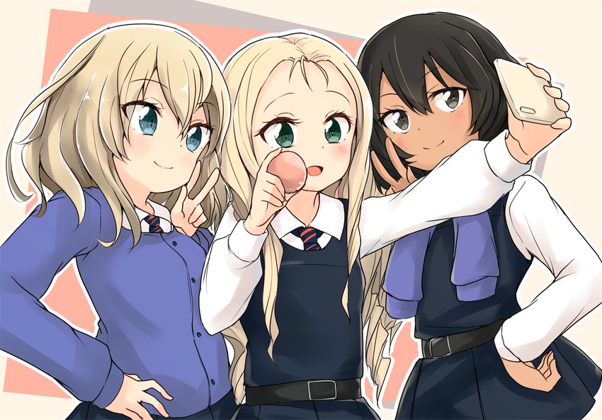 andou, oshida, and marie (girls und panzer) drawn by barashiya