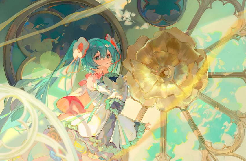 hatsune miku and magical mirai miku (vocaloid and 1 more) drawn by hlymoriia