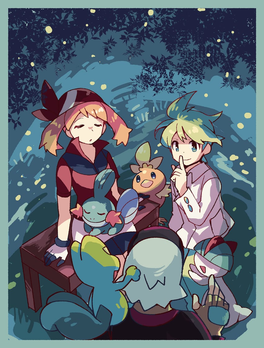 may, brendan, torchic, mudkip, ralts, and 2 more (pokemon and 1 more) drawn by anidler91