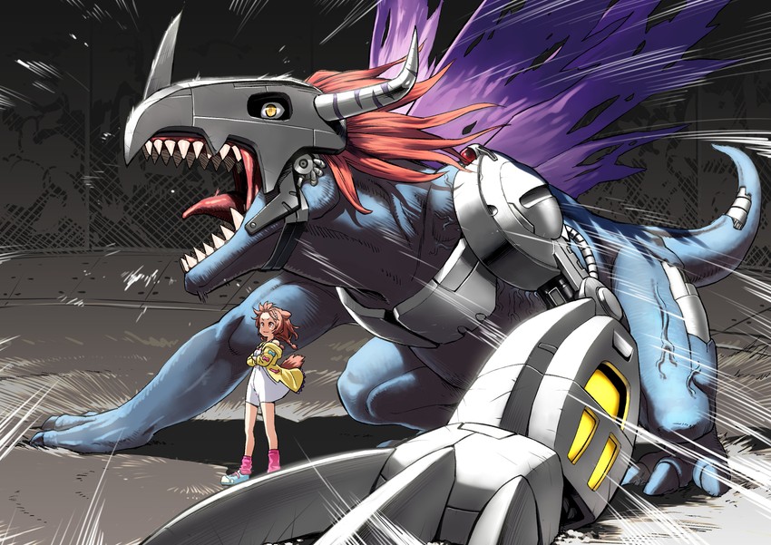 inugami korone and metalgreymon (hololive and 1 more) drawn by sabaku_chitai