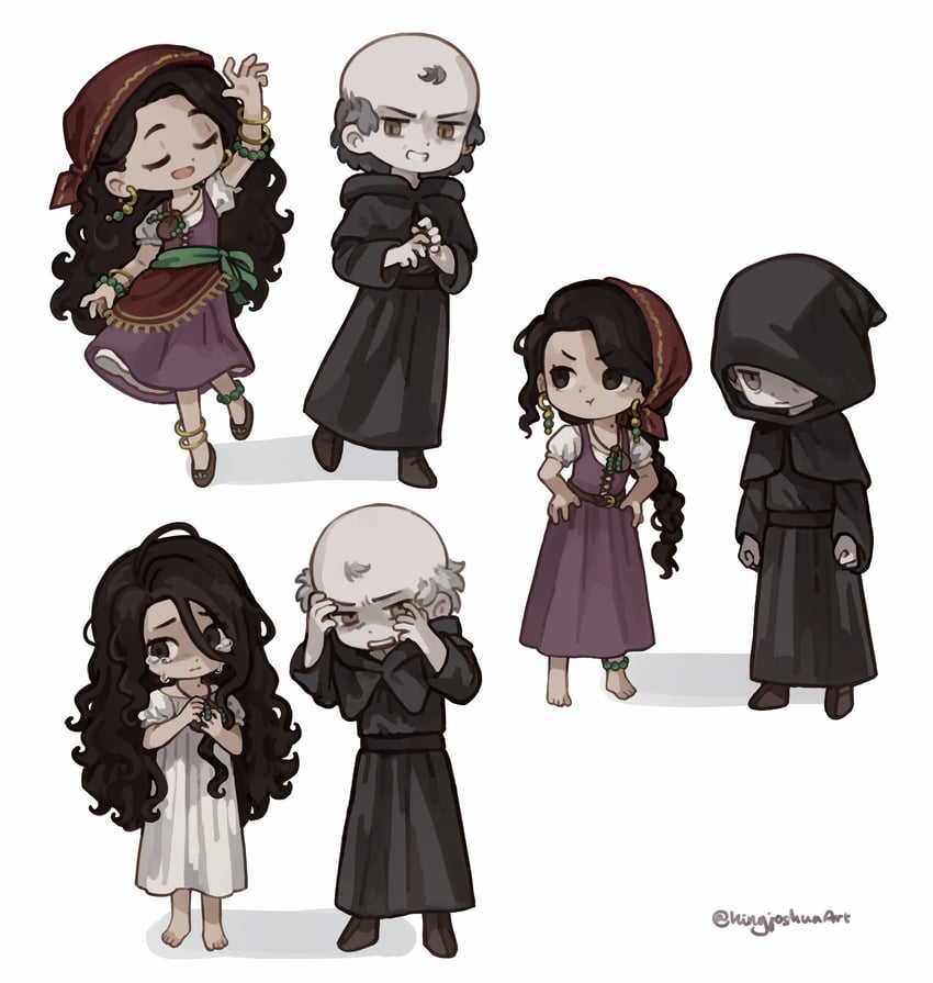 claude frollo and la esmeralda (the hunchback of notre dame) drawn by kingjoshua