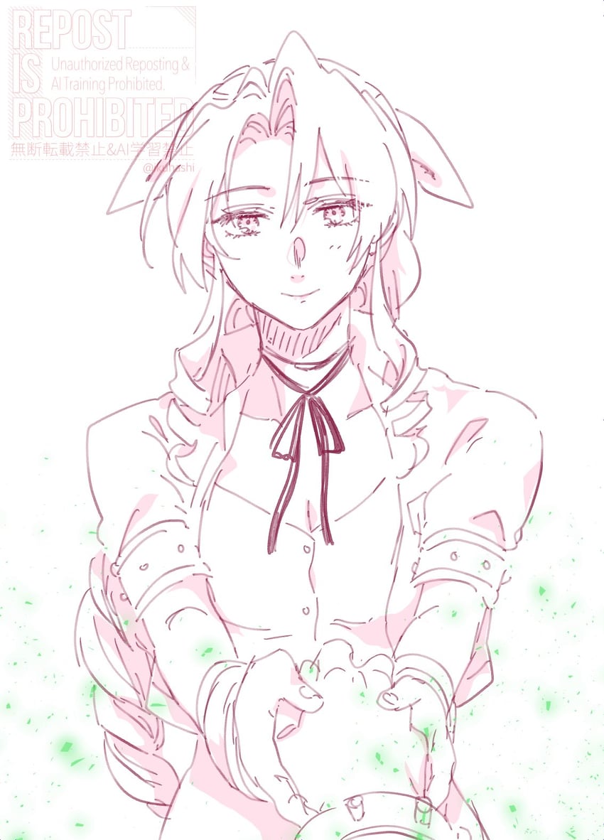 cloud strife and aerith gainsborough (final fantasy and 1 more) drawn by ikuhashi_muiko