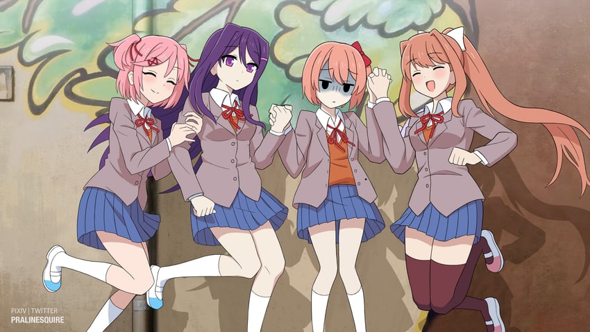 monika, natsuki, yuri, and sayori (bocchi the rock! and 1 more) drawn by pralinesquire