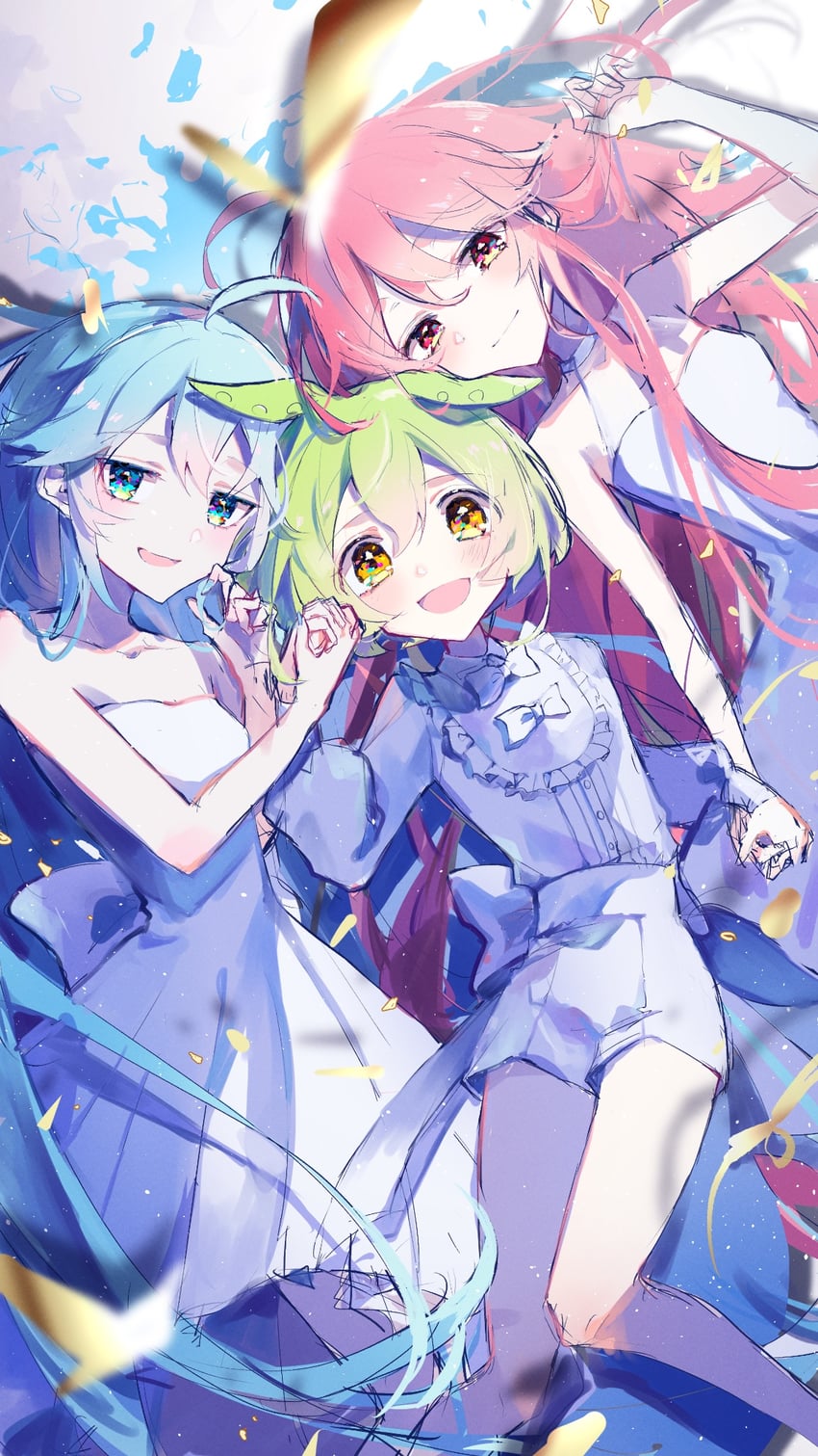 hatsune miku, kasane teto, and zundamon (vocaloid and 4 more) drawn by oda_kogane