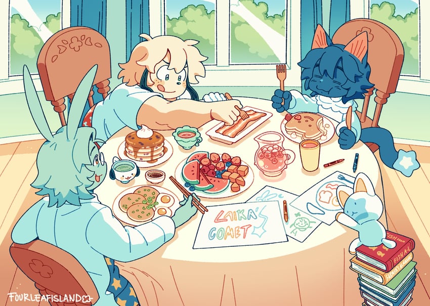 mars, laika, and yue (laika's comet) drawn by fourleafisland