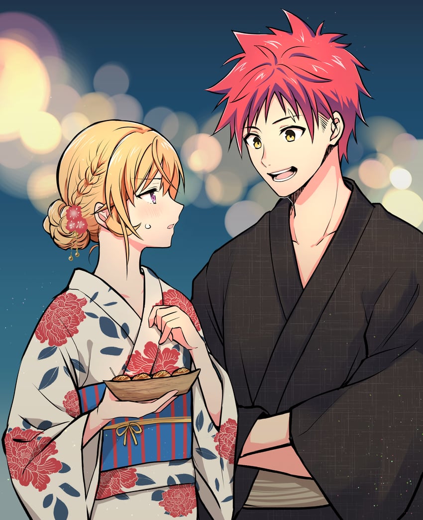 nakiri erina and yukihira souma (shokugeki no souma) drawn by toy-black
