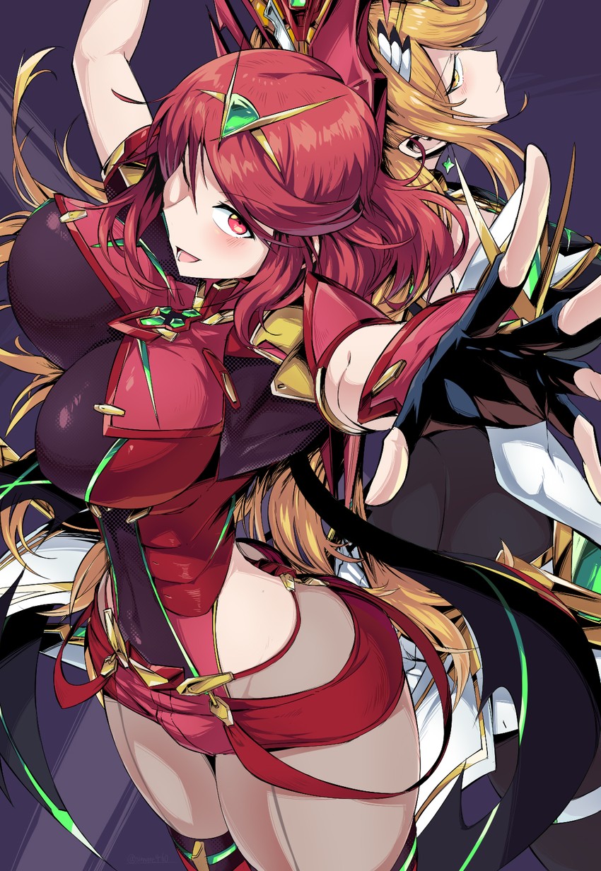 pyra and mythra (xenoblade chronicles and 2 more) drawn by shimure_(460)
