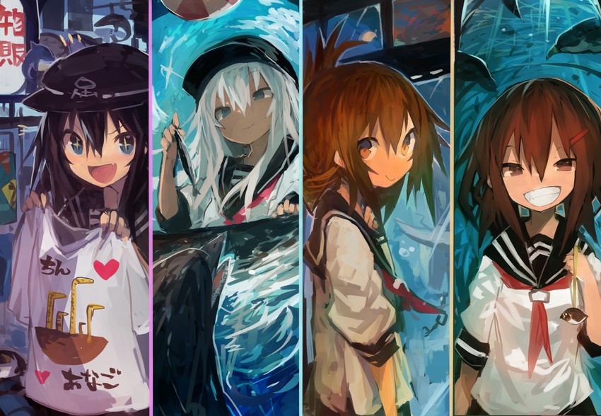 hibiki, inazuma, ikazuchi, and akatsuki (kantai collection) drawn by kaamin_(mariarose753)