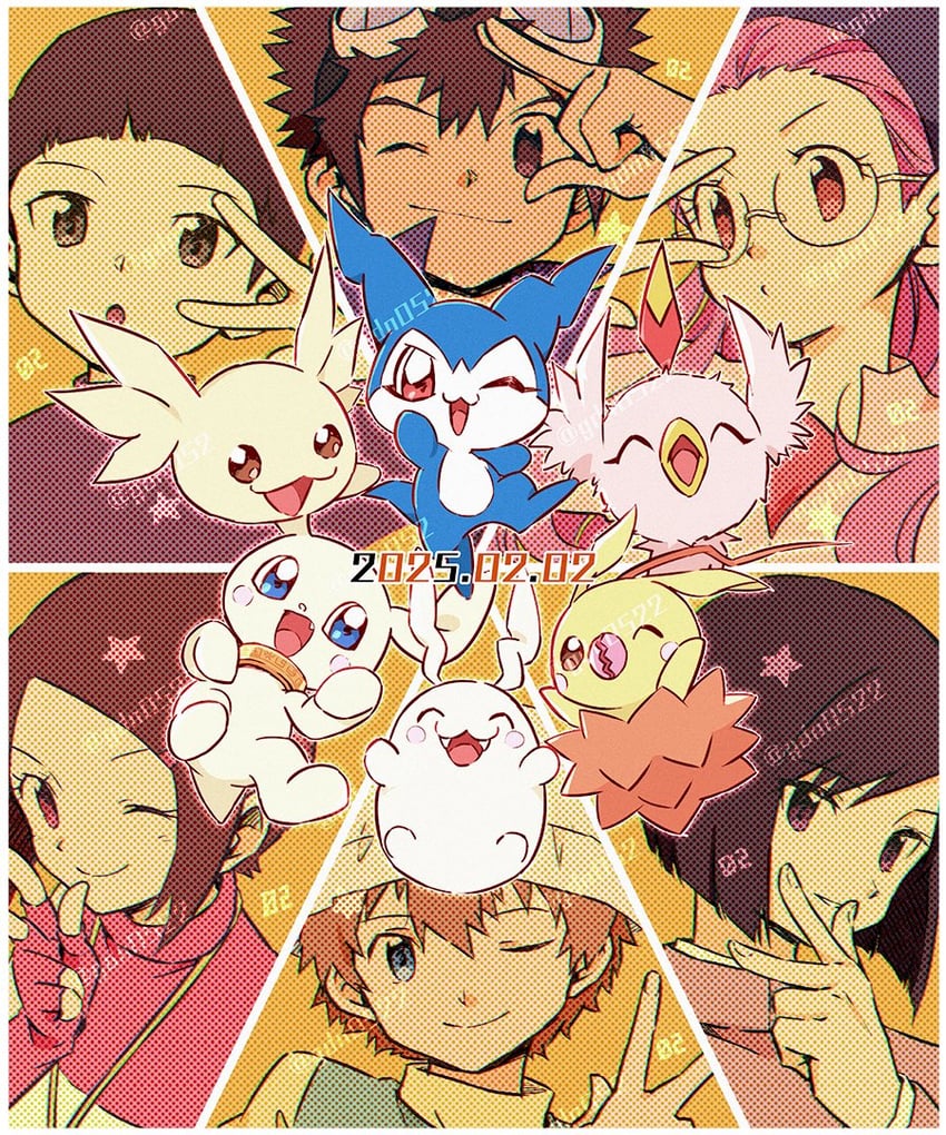 yagami hikari, takaishi takeru, motomiya daisuke, inoue miyako, ichijouji ken, and 7 more (digimon and 1 more) drawn by gdn0522