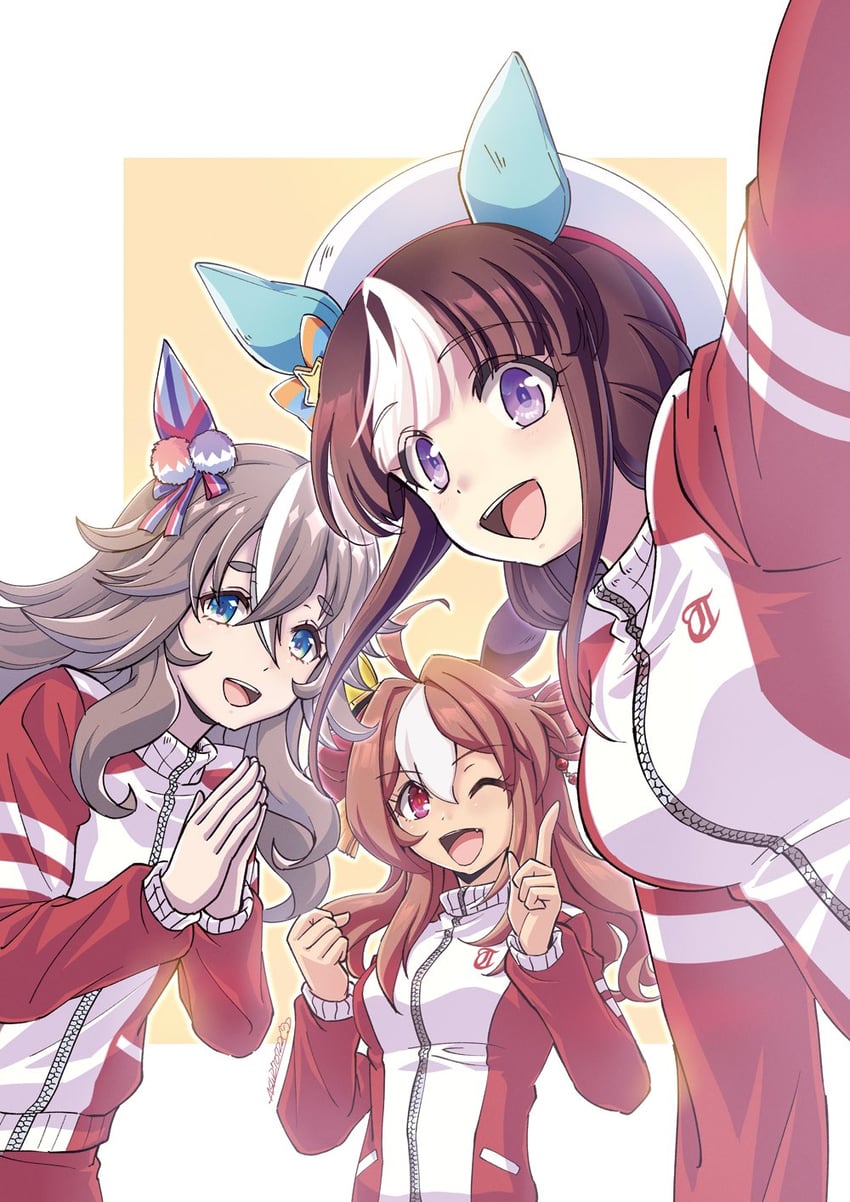 hokko tarumae, copano rickey, and wonder acute (umamusume) drawn by as'maria