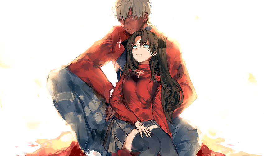 tohsaka rin and archer (fate and 1 more) drawn by azarea