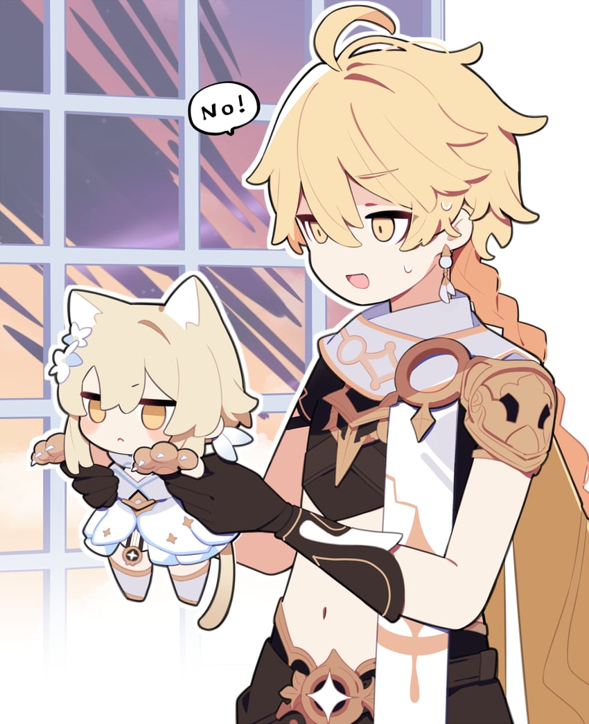 lumine and aether (genshin impact) drawn by pekeko_(pepekekeko)