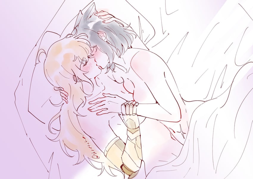 yang xiao long and blake belladonna (rwby) drawn by dramore