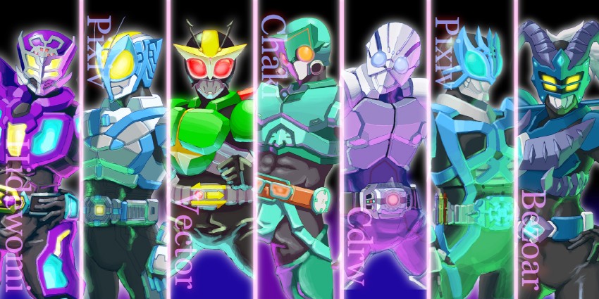 kamen rider decade, kamen rider cdrw, kamen rider pixiv, kamen rider chaki, kamen rider vector, and 2 more (original and 4 more) drawn by chaki_(teasets)
