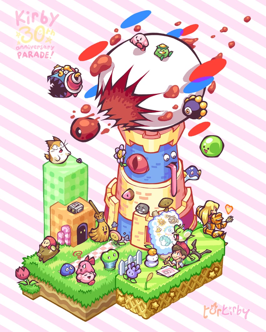 kirby, samus aran, waddle dee, king dedede, gooey, and 30 more (kirby and 2 more) drawn by torkirby