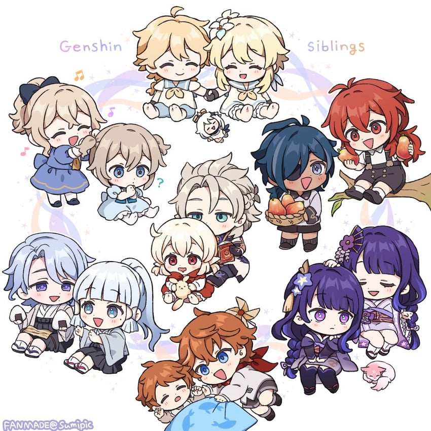 lumine, raiden shogun, aether, yae miko, paimon, and 12 more (genshin impact) drawn by sumipic