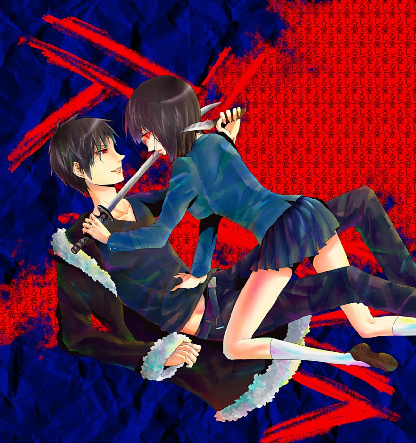 orihara izaya and sonohara anri (durarara!!) drawn by iridori_mare