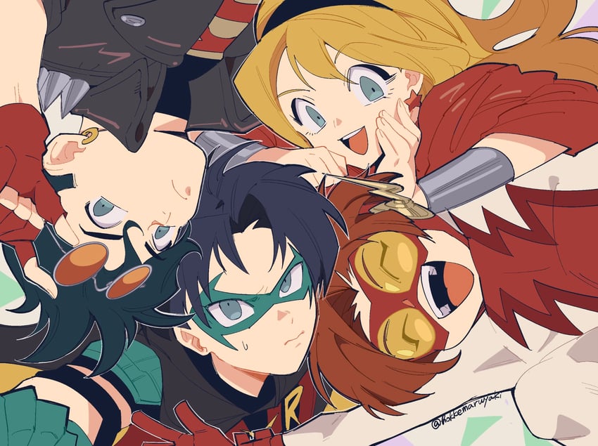 robin, superboy, tim drake, kon-el, wonder girl, and 3 more (dc comics and 5 more) drawn by hokkemaruyaki