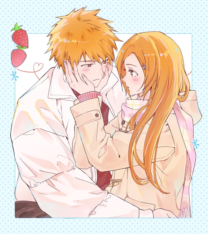 inoue orihime and kurosaki ichigo (bleach) drawn by c0rn3n