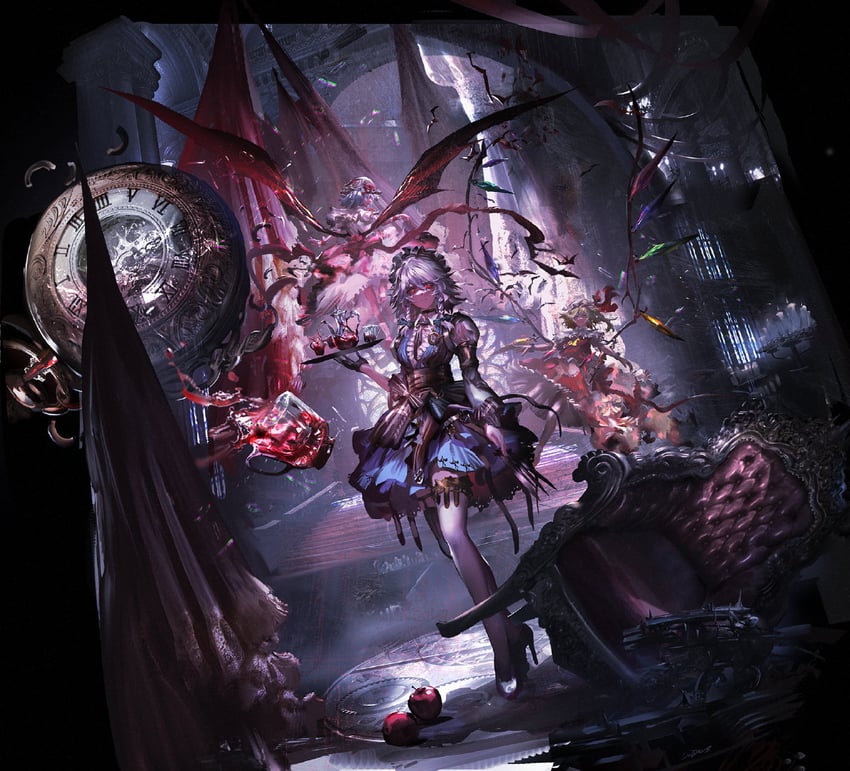 remilia scarlet, flandre scarlet, and izayoi sakuya (touhou) drawn by stu_dts