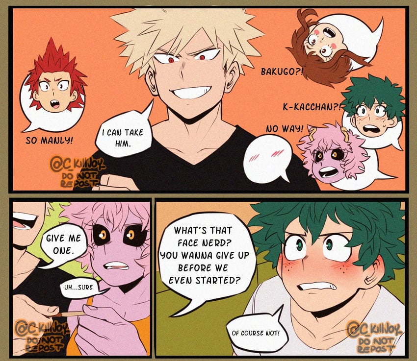 midoriya izuku, uraraka ochaco, bakugou katsuki, ashido mina, and kirishima eijiro (boku no hero academia) drawn by mica_(c_killjoy)