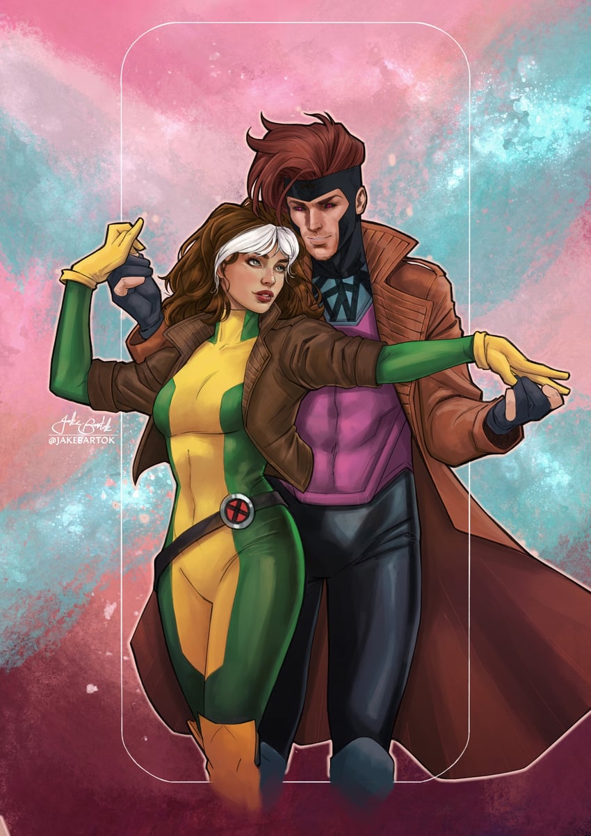 rogue and gambit (marvel and 1 more) drawn by jr_bartok