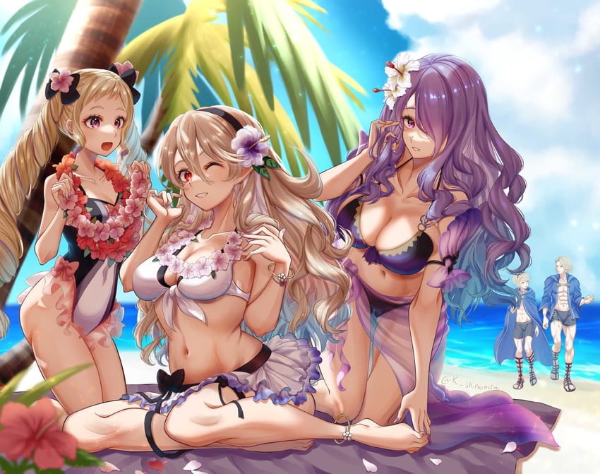 female corrin, camilla, elise, leo, and xander (fire emblem and 2 more) drawn by karashino