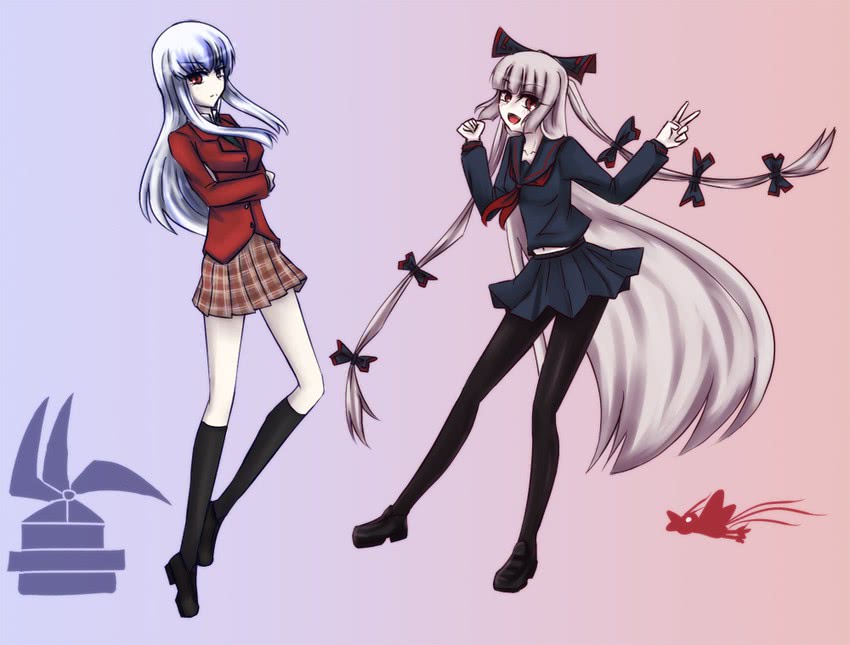 fujiwara no mokou and kamishirasawa keine (touhou) drawn by asa_inu