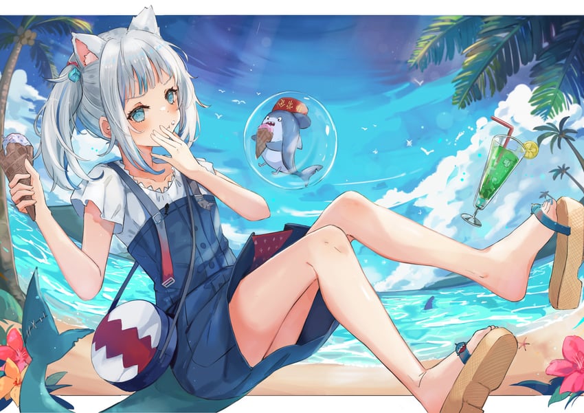 gawr gura and bloop (hololive and 1 more) drawn by miakiuehashi