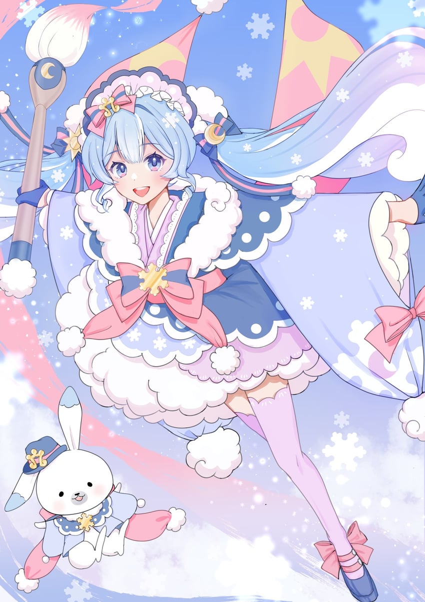 hatsune miku, yuki miku, and rabbit yukine (vocaloid) drawn by mofmama